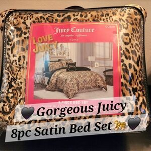 Juicy Couture Leopard Satin Comforter Set Queen Full Black Cheetah New Set